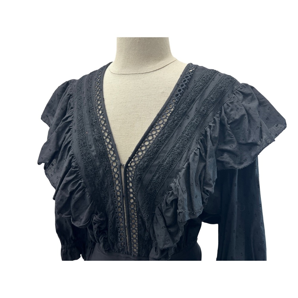 FARM Rio Black Lace-Trim Puff-Sleeve Bodysuit - Picture 7 of 10